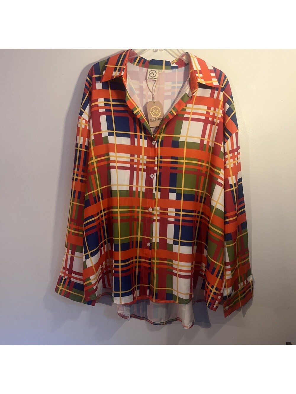 NWT Grace & Emma The Cathryn Multicolor Plaid Button Down Top Shirt Women’s 2XL
